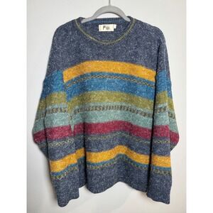 Fiji Mens XL Wool Blend Striped Crewneck Sweater Made in Italy Multi-Color Blue